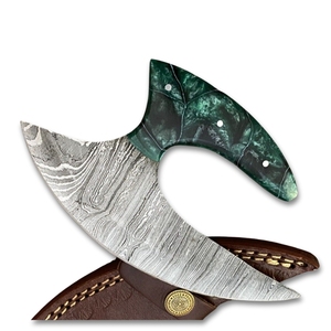 Couteau Ulu Damas fait main sur mesure avec manche en résine – Couteau de chef basculant haut de gamme pour l'extérieur - Product Image 1