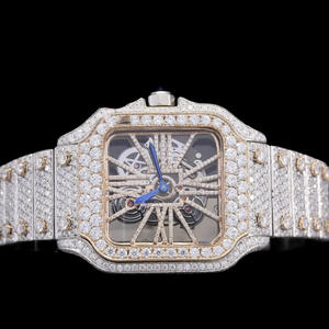 Fully Iced Out Square <b>Skeleton</b> Dial Moissanite Bezel Setting Fashion <b>Watch</b> Hip Hop <b>Man's</b> Made Two Tone Exclusive Diamond <b>Watch</b> - Product Image 2