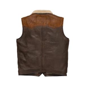 เสื้อกั๊กหนังแท้สไตล์คาวบอยตะวันตกสำหรับผู้ชาย  แบบลำลองสำหรับฤดูหนาว  บุด้วยขนเชอร์ปา  ติดกระดุม  ให้ความอบอุ่น - Product Image 5