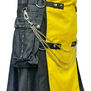 Men's Scottish <b>Black</b> Utility kilt Front <b>Apron</b> Yellow Modern Fashion kilt 2026 - Product Image 5