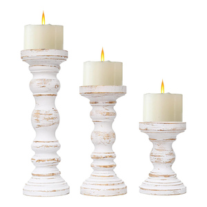 Bougeoir pilier en bois de manguier sculpté à la main de qualité supérieure lot de 3 bougeoirs de table décoratifs en bois blanc rustique prix bon marché - Product Image 1