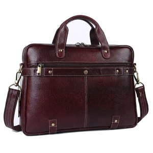 Sac messager en cuir véritable BS INTERNATIONAL marron avec fermeture éclair, étanche, style élégant, sacoche quotidienne pour homme avec logo - Product Image 3