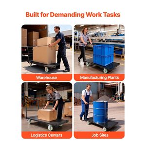 Carrello Industriale con Piattaforma in Acciaio, Capacità 900 kg, Ruote Girevoli e Maniglia per Spinta Manuale - Product Image 6