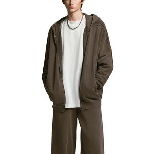 เสื้อฮู้ดซิปผ้าฟลีซ 100% คอตตอน 500gsm ซิปเต็มตัว ทรงบ็อกซี่ ผู้ชาย แบบเรียบ บริการ OEM สั่งทำโลโก้แบรนด์ด้านหน้าได้ - Product Image 2