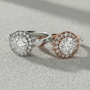 Anillo de compromiso de oro de 14K con diamante redondo cultivado en laboratorio y halo, anillo nupcial con piedra lateral en forma de pera, proveedor. - Product Image 4