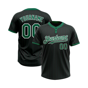Camiseta de Béisbol Sublimada Personalizada para Mujer, 100% Poliéster, Negra con Rayas Verdes, 2 Botones, Absorbe la Humedad, Talla Grande, Deportiva - Product Image 3