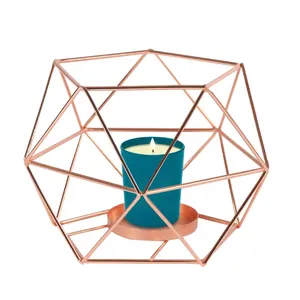 Portavelas Geométrico de Bambú para Decoración del Hogar, Diseño Moderno Navideño, Vela de Color Verde Azulado Incluida - Product Image 1