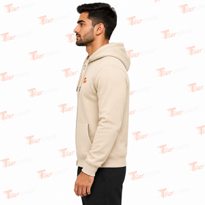 Tiierwear <b>Men's</b> Beige Zip-Up <b>Hoodie</b> Cotton Fleece Casual Hooded Sweatshirt Regular Fit Front Logo Autumn Wear Hoodies - Product Image 3