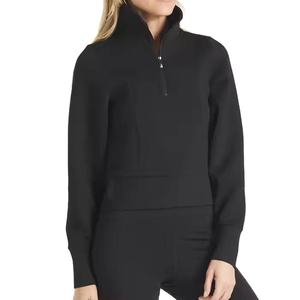 Sweat à capuche oversize pour femme en molleton chaud 100% coton, extensible dans les 4 sens, patchwork, anti-boulochage, manches longues, demi-zip, 400-450 g/m² - Product Image 5
