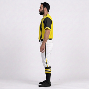 Uniforme de Béisbol para Hombre, Conjunto de Pantalones y Jersey Amarillo y Negro, Manga Corta, Cuello en V, Cierre de Botones Antibacteriano, Malla Transpirable - Product Image 3