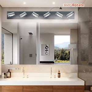 Moderna Lampada da Parete a 6 Luci LED Nera da 39 Pollici con Paralumi Quadrati in Acrilico e Illuminazione a Specchio per Bagno - Product Image 6