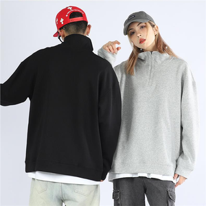 OEM <b>Men</b>`<b>s</b> Streetwear Oversized <b>Half</b> <b>Zip</b> <b>Sweatshirt</b> Solid Grey Stand Collar 100% Cotton Custom Logo Pullover Top Summer Wear - Product Image 1
