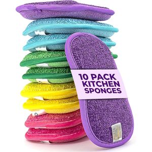 Confezione da 10 Spugne da Cucina Multicolore 6 X 3 Pollici, Lavabili e Riutilizzabili, Spugne Abrasive in Gomma per Piatti - Product Image 1