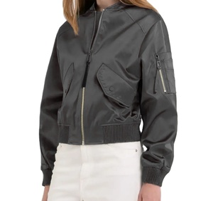 Blouson aviateur d'hiver à col montant en tissu peigné respirant pour femme avec fermeture éclair et rivet - Product Image 3