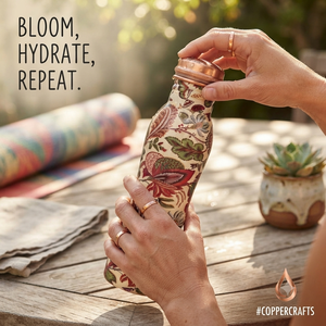 Handcrafted Copper Eco-friendly Water <b>Bottle</b> Traditional Red Leaf Floral Design Reusable Metal Drinkware Home Use Wholesale - Product Image 2
