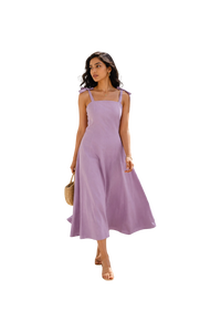Vestido Midi Bohemio de Algodón Lila para Mujer, Hecho a Mano, Simple, Moderno, Natural, para Fiesta, con Tirantes, Cuello Cuadrado, Sin Mangas - Product Image 1