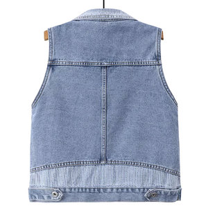 Chaleco Vaquero para Mujer, Lavado Claro, Algodón, Casual, Corto, Sin Mangas, con Bolsillos, Estilo Primavera - Product Image 6