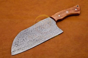 Couteau à viande artisanal en acier Damas avec manche en bois d'olivier, couteau de boucher professionnel, couteau de cuisine pour hacher, OEM - Product Image 4