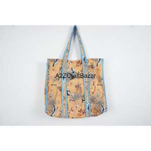 Bolso de Playa de Hombro con Asa Larga, Acolchado, de Algodón a Rayas, Hecho a Mano, Ecológico, Estilo Bohemio Indio, para Compras y Almacenamiento - Product Image 2