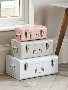 Pastel Iron <b>Storage</b> <b>Trunk</b> Set Heavy Duty Metal Keepsake <b>Box</b> Decorative Trousseau Chest Organizer for Home Bedroom Decor - Product Image 1