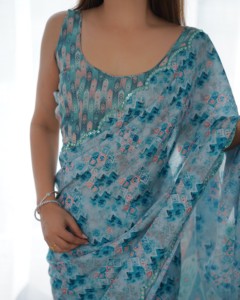 Elegante Saree Tradicional de Chinnon con Borde de Encaje de Espejo de Secado Rápido para Mujer, Saree Indio para Fiestas, Colección para Todas las Temporadas - Product Image 6