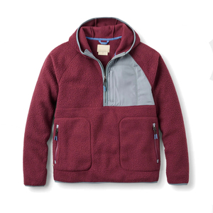 Winter Long Sleeve <b>Sherpa</b> Wool <b>Jackets</b> Maroon Color Outdoor Half Zip Stand Collar Pullover <b>Men's</b> Casual Warm <b>Fleece</b> <b>Jackets</b> - Product Image 1