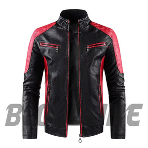 Men's Black White PU Leather Moto Biker <b>Jacket</b> <b>Slim</b> <b>Fit</b> Stand Collar Zipper Closure Autumn Wear - Product Image 6