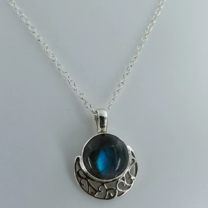 Collier pendentif en argent sterling fait main avec labradorite 14 mm, sertissage clos, pierre précieuse naturelle, bijoux bohèmes, 10 grammes, cadeau pour elle - Product Image 4