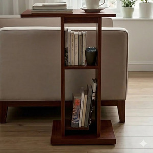 C-Shaped <b>Side</b> <b>Table</b> with 2-Tier <b>Storage</b> Shelves - Product Image 3