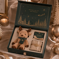 Boîte cadeau rigide de luxe personnalisée pour jouet en peluche de Noël, fermeture magnétique, estampage à chaud doré, gaufrage, insert en EVA UV, saison des fêtes