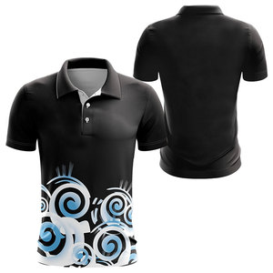 Men Black Short Sleeve Polo Shirt With Blue Geometric Print Casual Breathable Knitted Fabric Regular <b>Fit</b> Digital Printed Design - Product Image 6