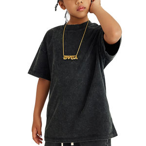 T-shirts pour enfants de qualité supérieure, nouvelle collection été, t-shirt épais à manches courtes, coupe épaules tombantes, délavé à l'acide, unisexe, coupe ajustée - Product Image 3