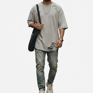 Camiseta para Hombre con Efecto Desgastado, Estilo Casual, Última Moda, Precio al por Mayor, Personalizada - Product Image 3