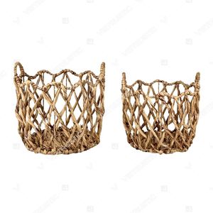 Open Diamond Lattice Natural <b>Water</b> <b>Hyacinth</b> Storage <b>Baskets</b> With Handles Circle Shape Rustic Multi-Purpose Neatening <b>Basket</b> - Product Image 6