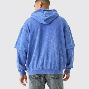 Sweat-shirt à capuche pour homme, vert fluo uni, en molleton bouclette, décontracté, pour l'automne, avec poches, coupe classique, tricoté, respirant - Product Image 1