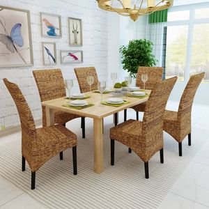 Juego de 6 Sillas de Comedor de Madera de Mango Maciza y Abacá - Product Image 3