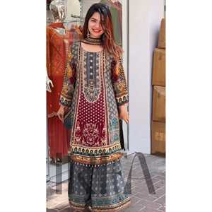 Hermoso conjunto de traje Salwar de trabajo manual con estampado digital para mujer - Product Image 2