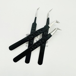 Professional Curved Stainless Steel <b>Nail</b> Art Tweezers Anti-Static Black Elbow Hand Clip Bird's Nest Pick Hair Grafting - Product Image 3