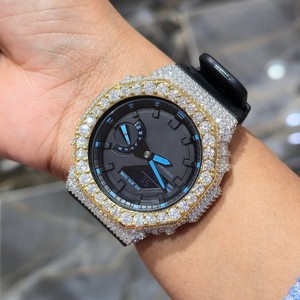 Reloj de Pulsera de Cuarzo de Acero Inoxidable con Incrustaciones de Diamantes, Bisel con Diamantes, Correa de Goma, Analógico, Batería de Larga Duración, Diseño Personalizado de Lujo - Product Image 3