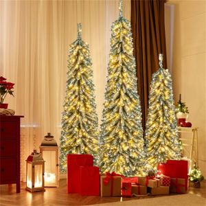 Set di 3 Alberi di Natale Sottili da 120 cm (4ft) con 216+302+505 Punte di Rami e Neve Simulata in Cotone per un Fascino Invernale - Product Image 2