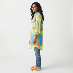 <b>Women</b> <b>Loose</b> Fit Plaid <b>Shirts</b> 100% Cotton Oversize Full Sleeve Printed Top Casual Drop Shoulder Button Down Flannel <b>Shirts</b> Ladies - Product Image 5