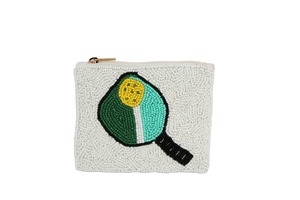 Pickleball Paddle Shaped Beaded Coin <b>Purse</b> Neon <b>Green</b> White Handmade Seed Bead Embroidery Boutique Bag Charm Pouch Zipper - Product Image 2