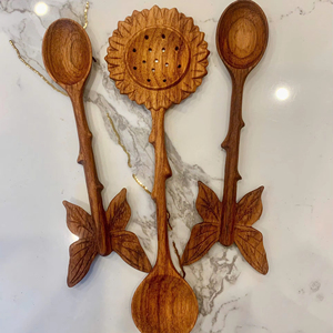 ผู้จัดจำหน่ายช้อนตักเมล็ดทานตะวันแบบมีร่อง วัสดุไม้จากเวียดนาม สำหรับทำอาหารและกรองน้ำ พร้อมสลักโลโก้ด้วยเลเซอร์ - Product Image 4