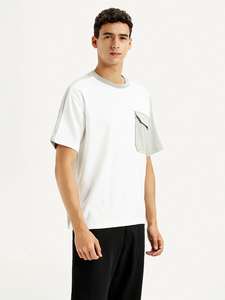 Camiseta de Manga Corta para Hombre, Cuello Redondo, Color Blanco y Gris, Corte Regular, Informal, de Algodón Tejido, Diseño Sólido, con Detalle de Bolsillo - Product Image 2