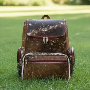 Luxury Genuine <b>Leather</b> Hair <b>Backpack</b> Zipper Letter Multi-function <b>Large</b> Capacity Unisex Travel School Laptop Bag HNBP-0029 - Product Image 1