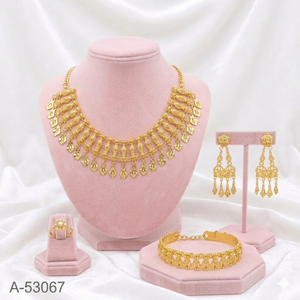 Indian Wedding Gold Tone Jewelry Set with Choker Necklace Dangle Earrings and Bracelet - Product Image 3