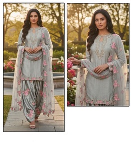Collection de salwar kameez en satin brodé, catalogue complet disponible à prix de gros. - Product Image 2