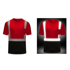 Camisa de seguridad de manga corta con cuello redondo y tira reflectante de alta visibilidad para trabajo en exteriores, con logotipo personalizado y tallas ajustables para hombre. - Product Image 4