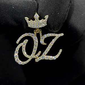 Pendentif initial OZ personnalisé en argent sterling 925 avec moissanite VVS, breloque de collier avec attache couronne et incrustation de pierres - Product Image 2