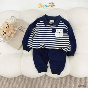 Conjunto de Ropa de Alta Calidad para Niños Pequeños, Camiseta Polo a Rayas Informal, Sudadera de Algodón, Pantalones Deportivos, Boutique de Ropa para Niños Pequeños - Product Image 3